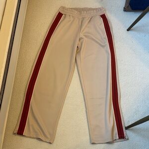 Stylish Free People Tan Track Pants with Red Stripes